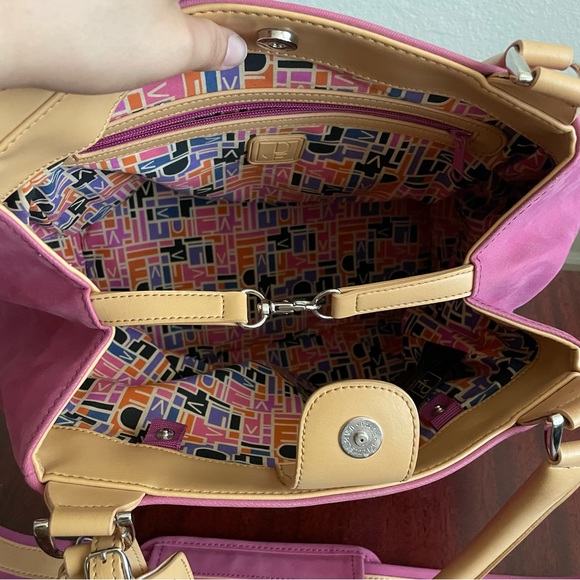 Diane Von Fustenberg DVF Lavander Rose Mauve Canvas Leather Trim Weekender Bag - Picture 12 of 16